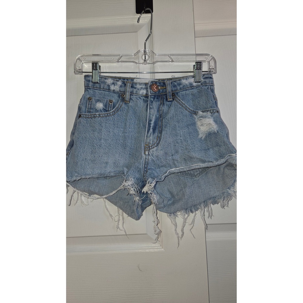 OneTeaspoon Light Wash Distressed Denim Shorts Recycled Cotton Size 24‎